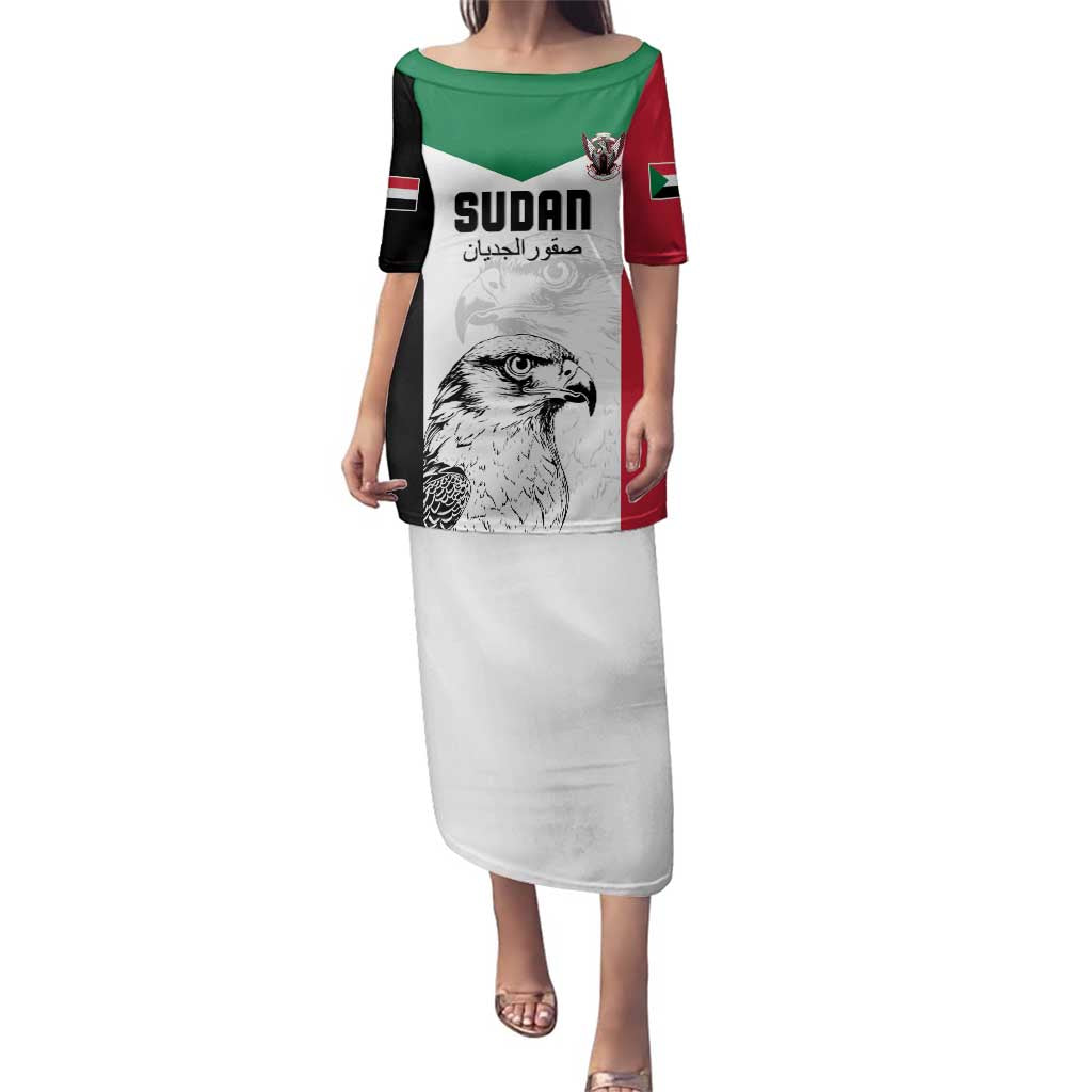 Custom Sudan Football Family Matching Puletasi and Hawaiian Shirt Yalla Falcons of Jediane