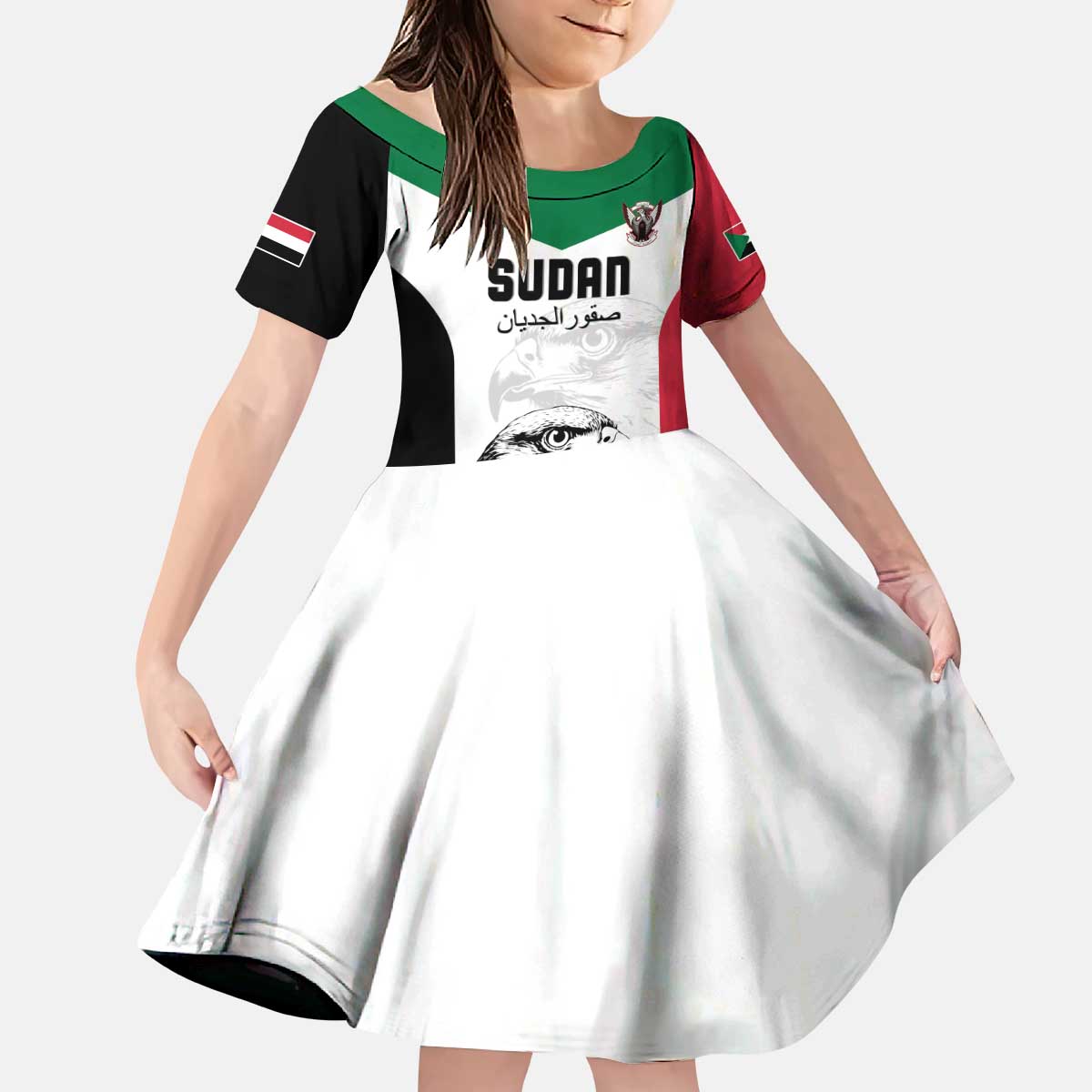 Custom Sudan Football Kid Short Sleeve Dress Yalla Falcons of Jediane