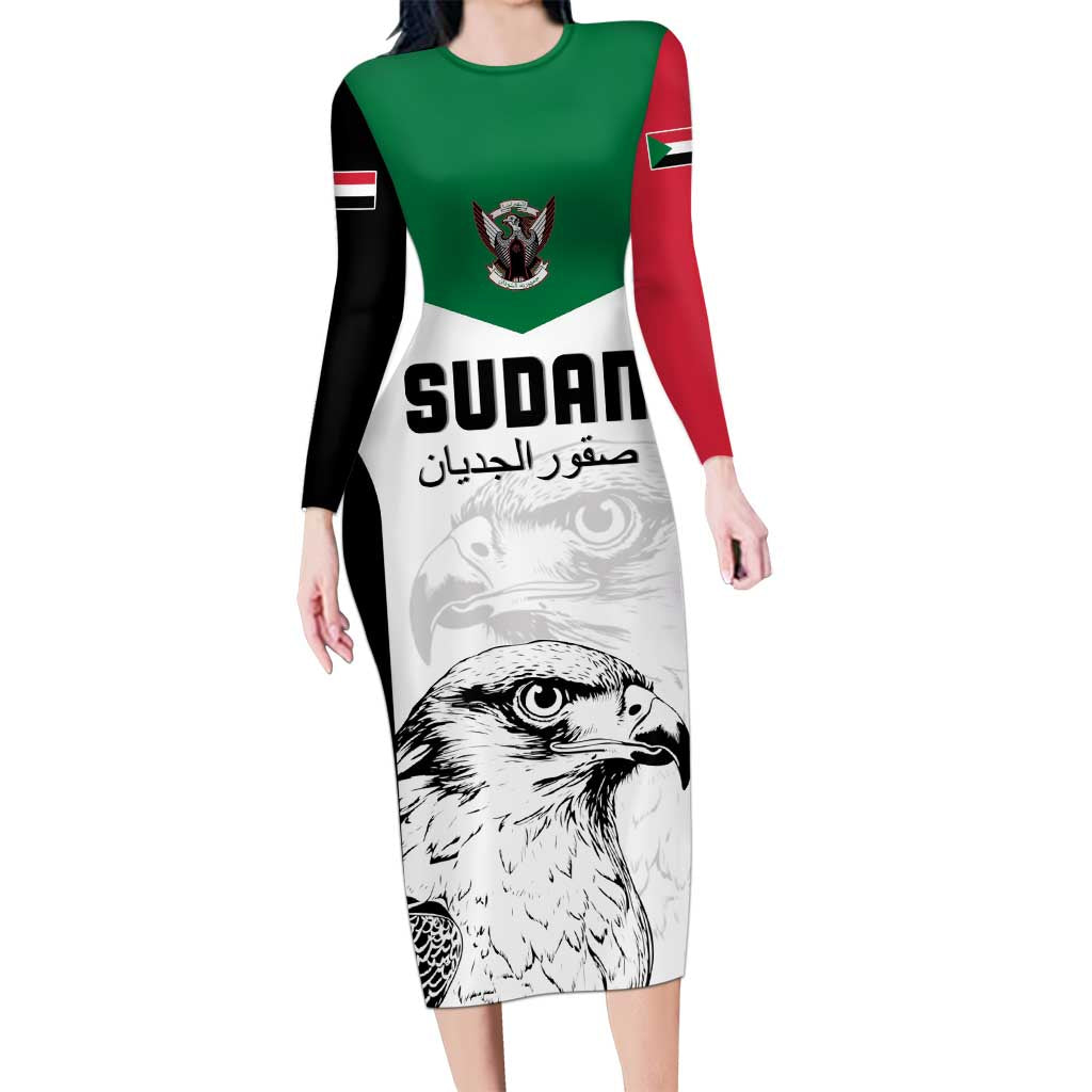 Custom Sudan Football Long Sleeve Bodycon Dress Yalla Falcons of Jediane
