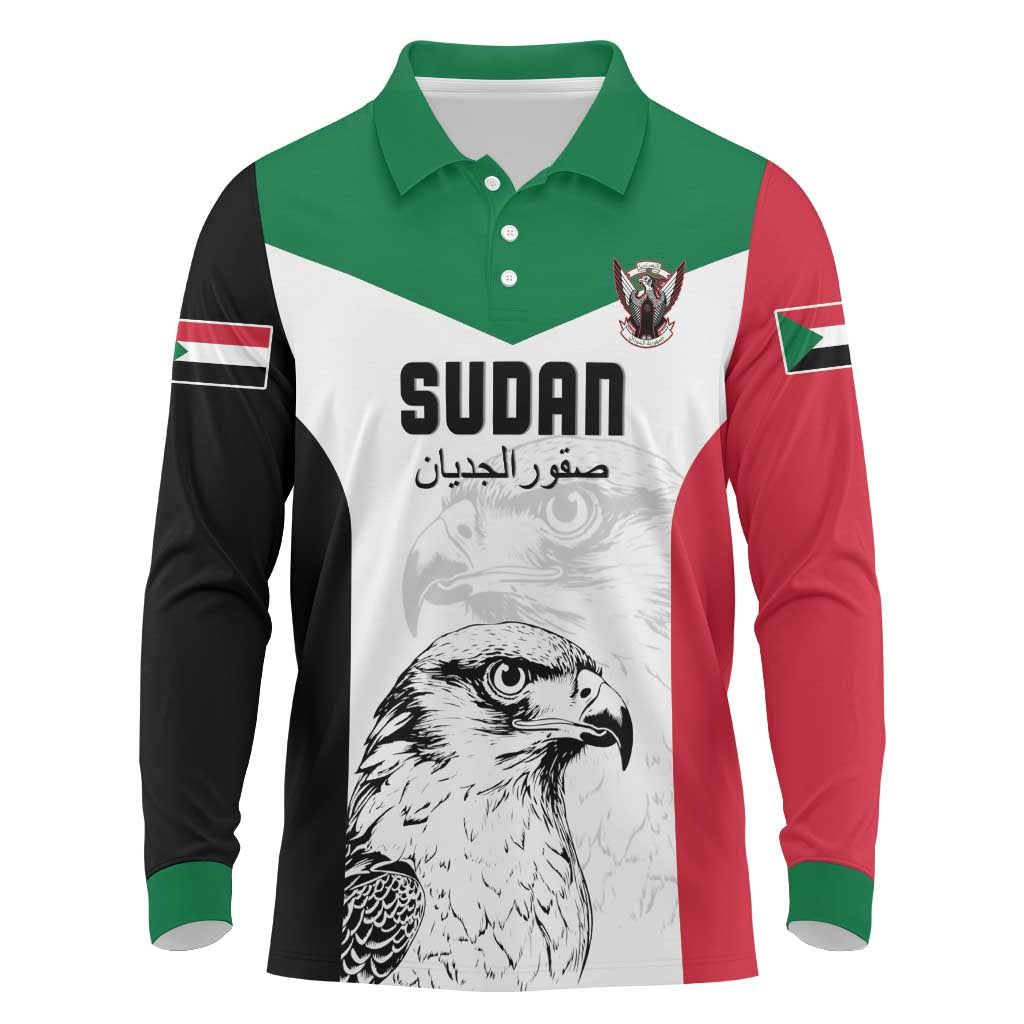 Custom Sudan Football Long Sleeve Polo Shirt Yalla Falcons of Jediane