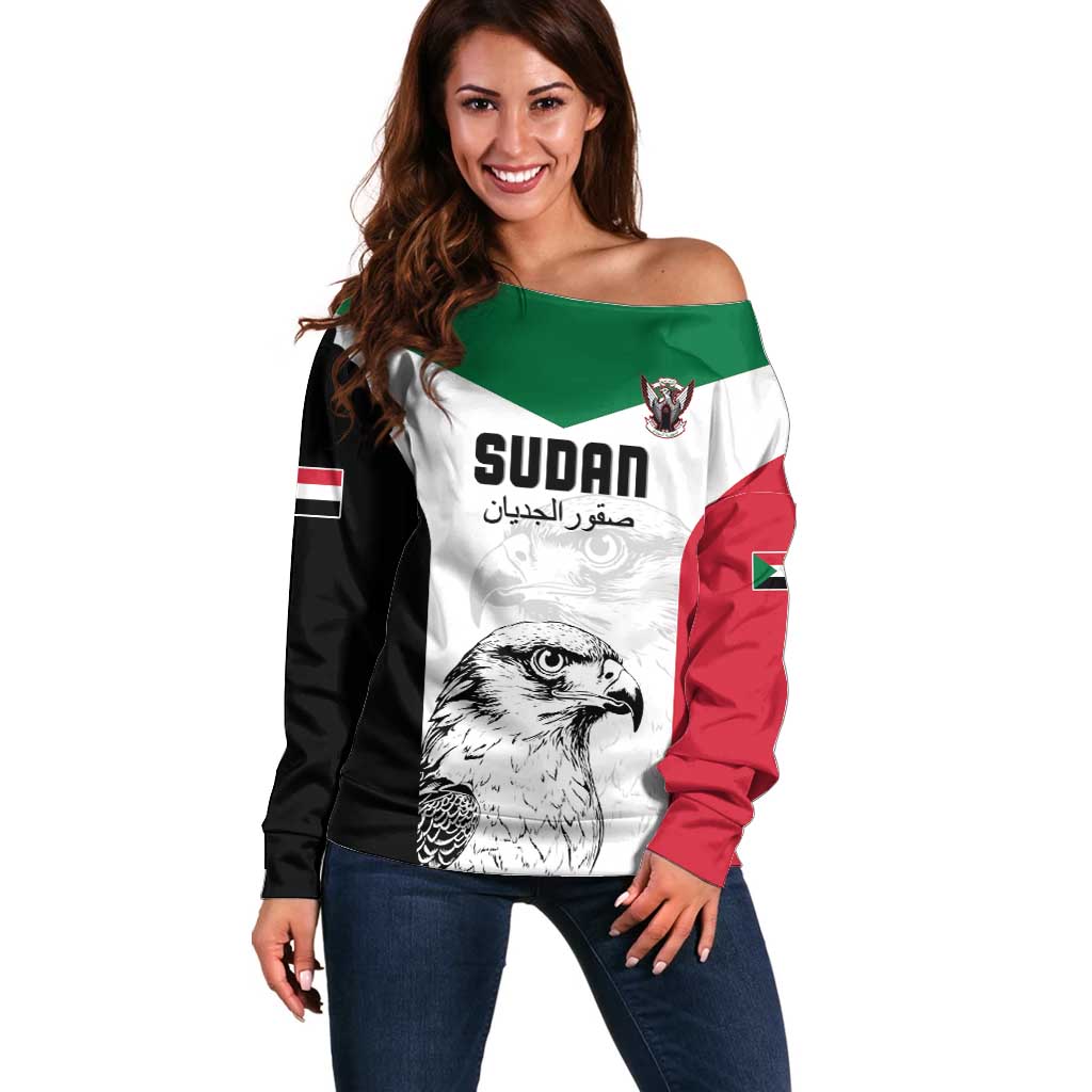 Custom Sudan Football Off Shoulder Sweater Yalla Falcons of Jediane