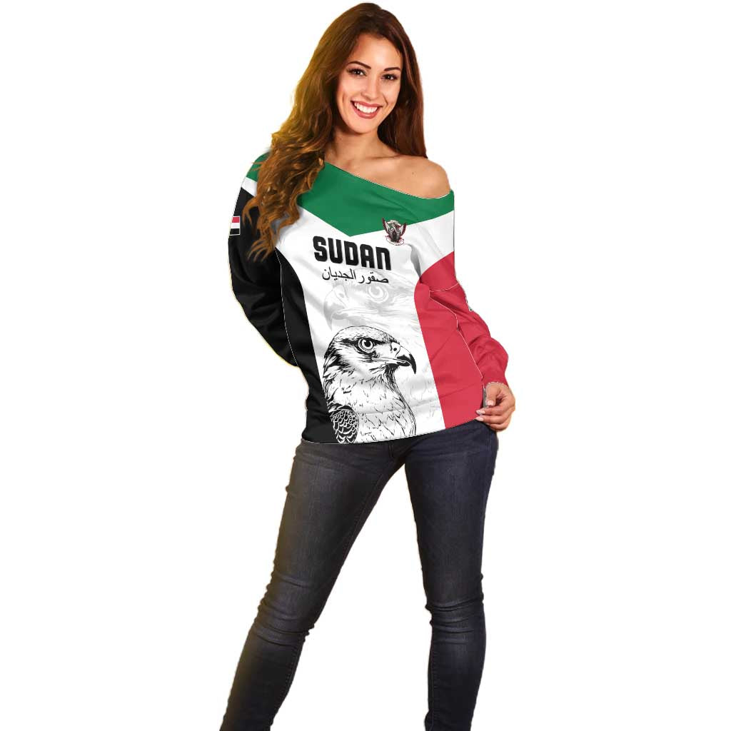 Custom Sudan Football Off Shoulder Sweater Yalla Falcons of Jediane