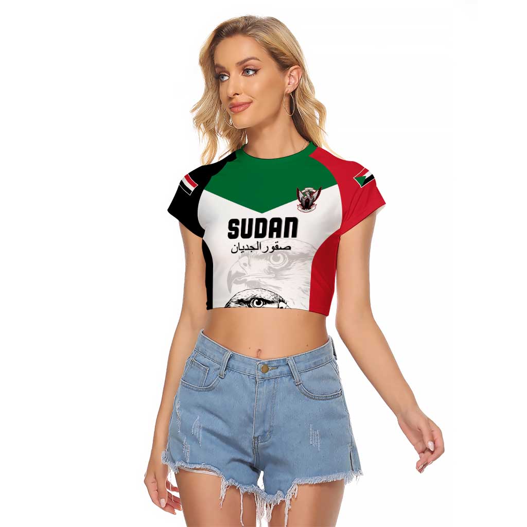 Custom Sudan Football Raglan Cropped T Shirt Yalla Falcons of Jediane