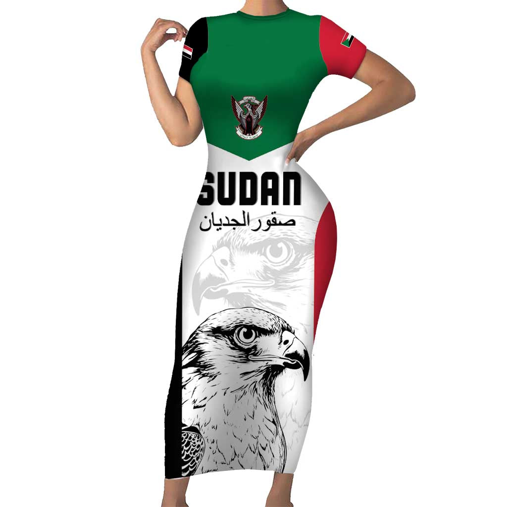 Custom Sudan Football Short Sleeve Bodycon Dress Yalla Falcons of Jediane