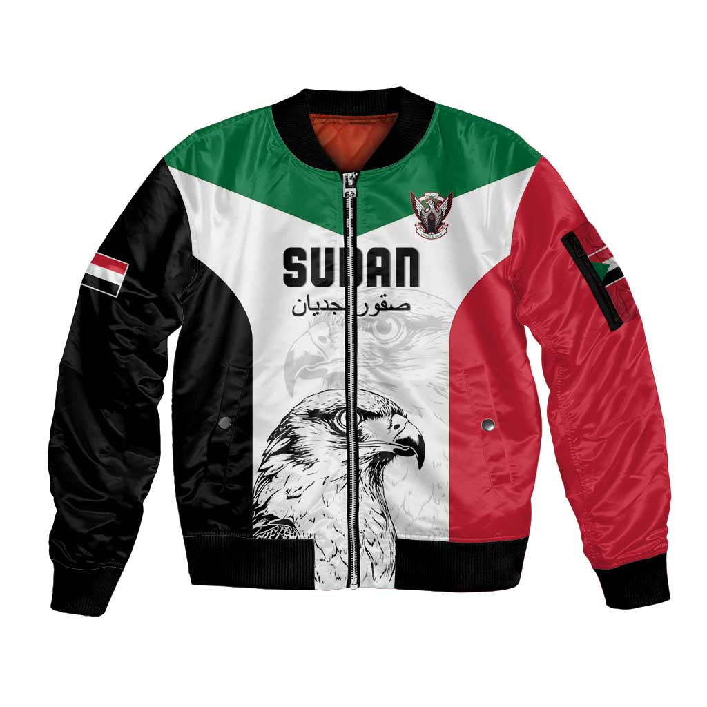 Custom Sudan Football Sleeve Zip Bomber Jacket Yalla Falcons of Jediane