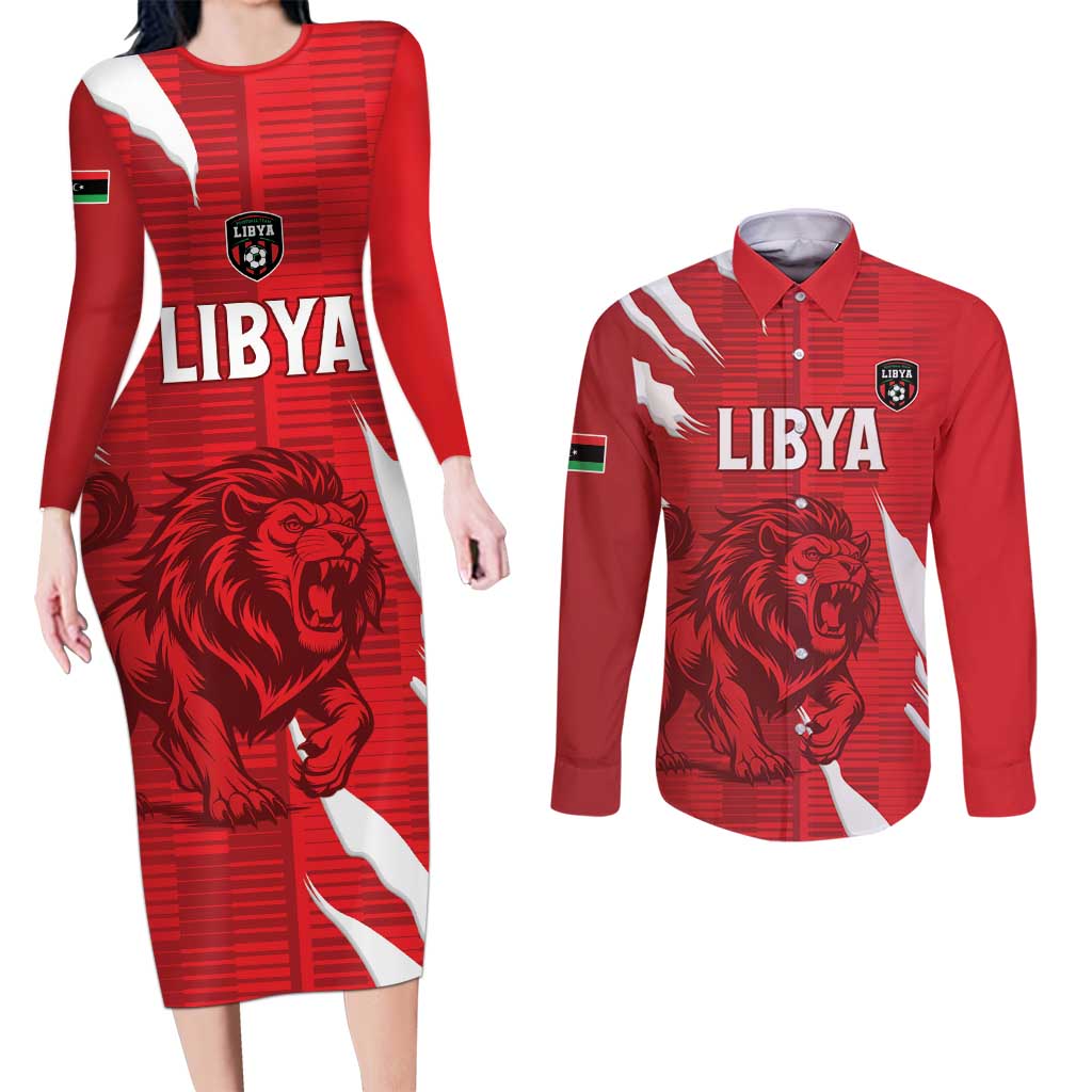 Custom Libya Football Couples Matching Long Sleeve Bodycon Dress and Long Sleeve Button Shirt Forza Libya