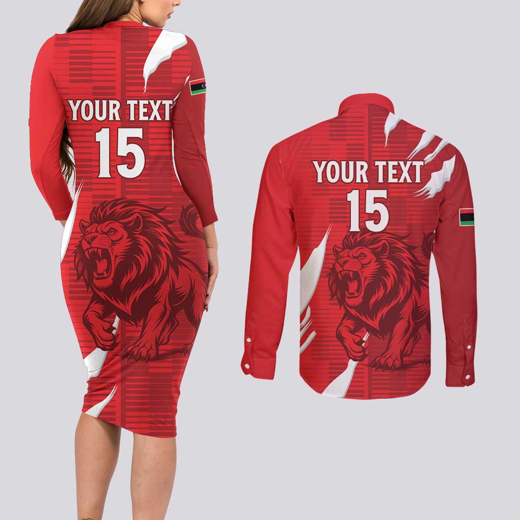 Custom Libya Football Couples Matching Long Sleeve Bodycon Dress and Long Sleeve Button Shirt Forza Libya