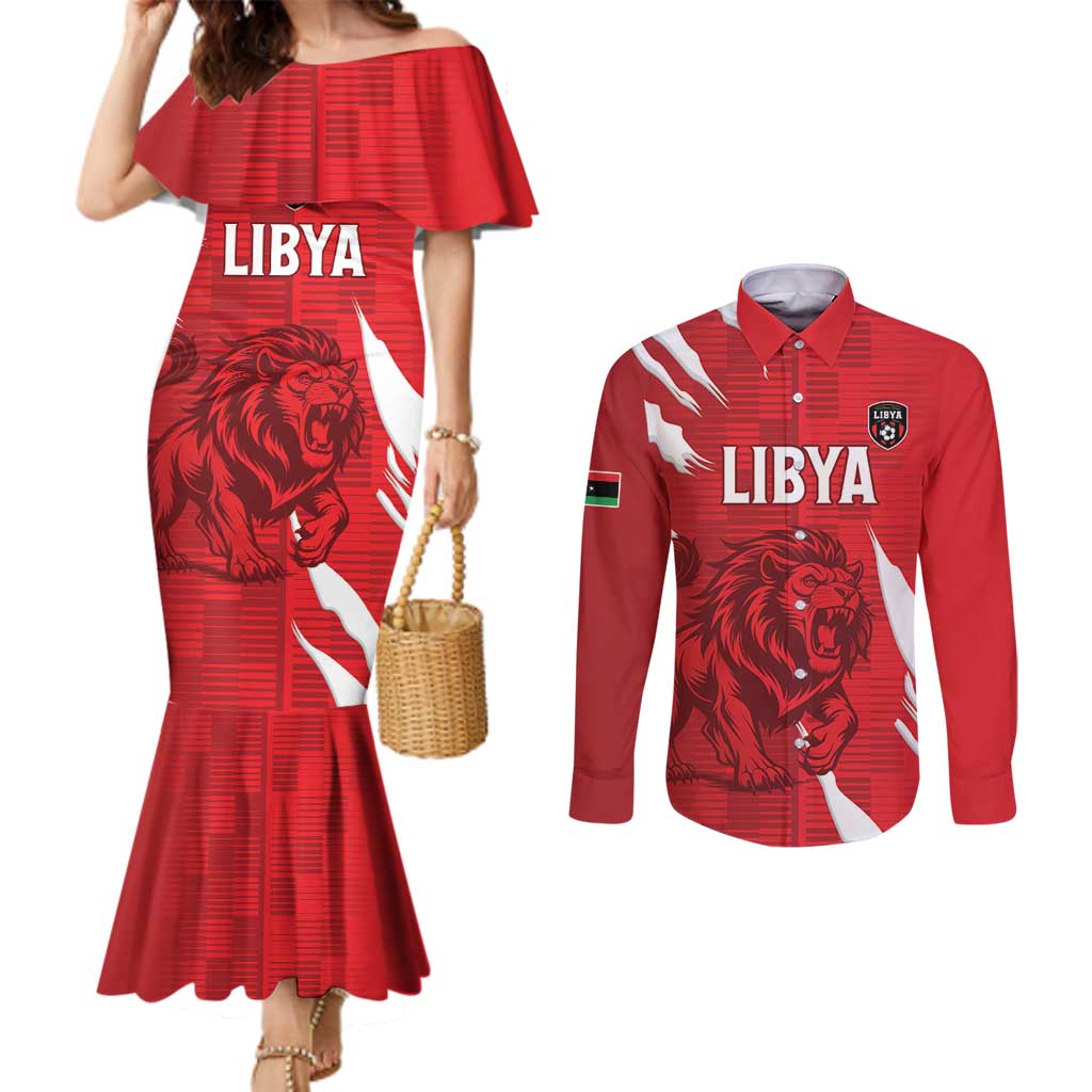 Custom Libya Football Couples Matching Mermaid Dress and Long Sleeve Button Shirt Forza Libya