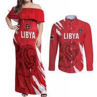 Custom Libya Football Couples Matching Off Shoulder Maxi Dress and Long Sleeve Button Shirt Forza Libya