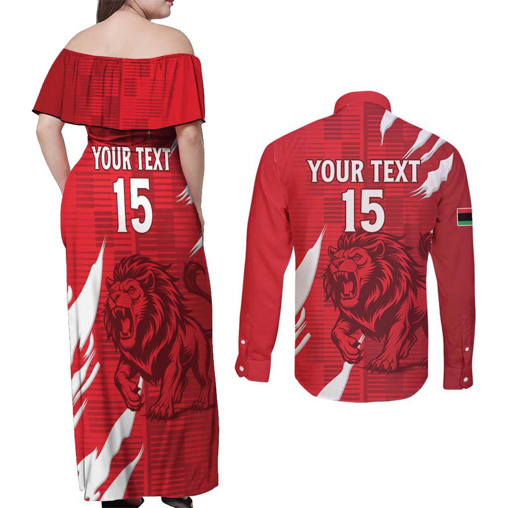 Custom Libya Football Couples Matching Off Shoulder Maxi Dress and Long Sleeve Button Shirt Forza Libya