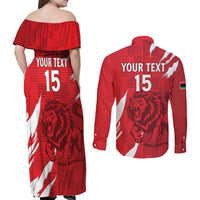 Custom Libya Football Couples Matching Off Shoulder Maxi Dress and Long Sleeve Button Shirt Forza Libya