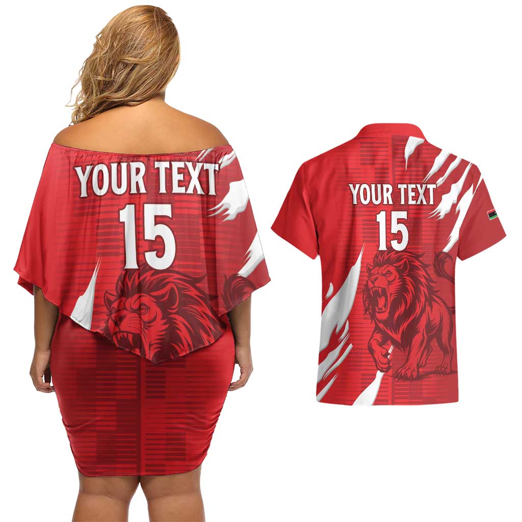 Custom Libya Football Couples Matching Off Shoulder Short Dress and Hawaiian Shirt Forza Libya