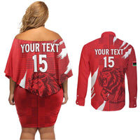 Custom Libya Football Couples Matching Off Shoulder Short Dress and Long Sleeve Button Shirt Forza Libya