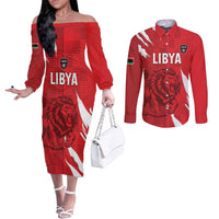Custom Libya Football Couples Matching Off The Shoulder Long Sleeve Dress and Long Sleeve Button Shirt Forza Libya