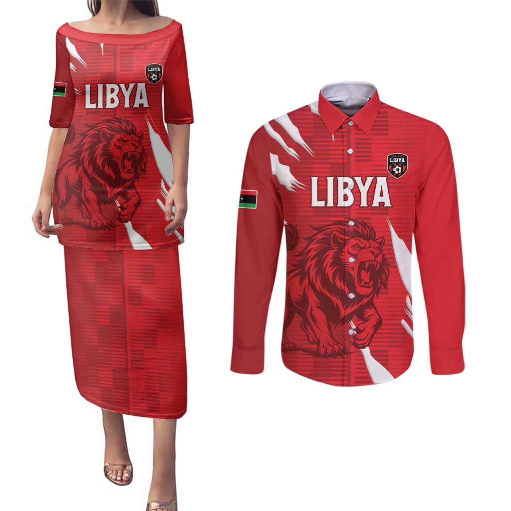 Custom Libya Football Couples Matching Puletasi and Long Sleeve Button Shirt Forza Libya