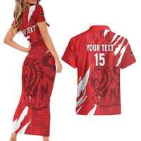 Custom Libya Football Couples Matching Short Sleeve Bodycon Dress and Hawaiian Shirt Forza Libya