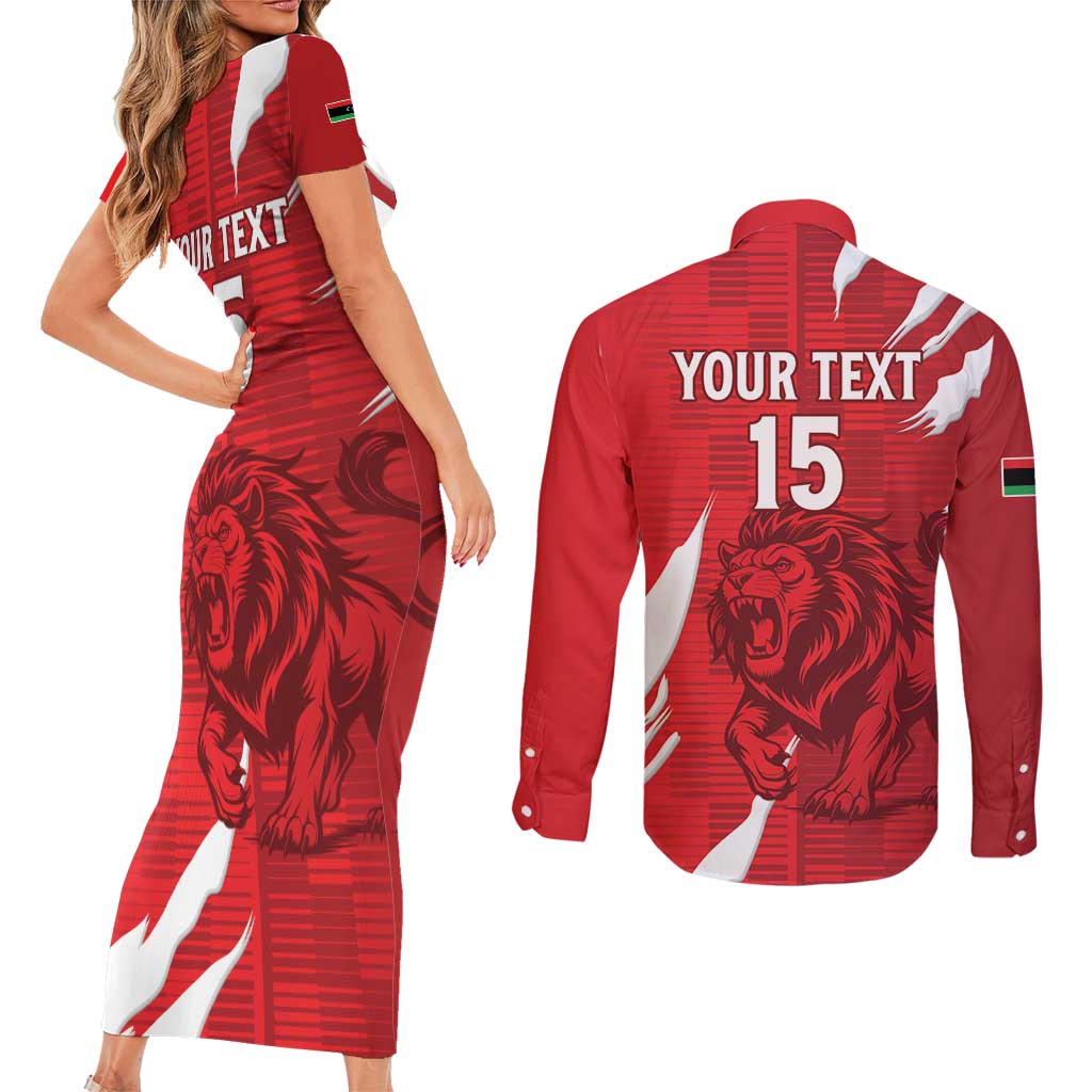 Custom Libya Football Couples Matching Short Sleeve Bodycon Dress and Long Sleeve Button Shirt Forza Libya