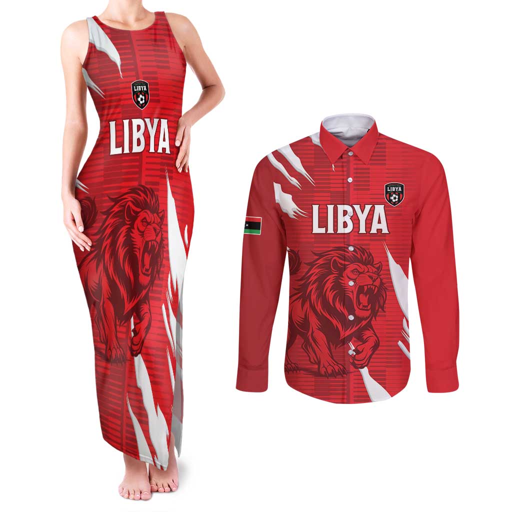 Custom Libya Football Couples Matching Tank Maxi Dress and Long Sleeve Button Shirt Forza Libya