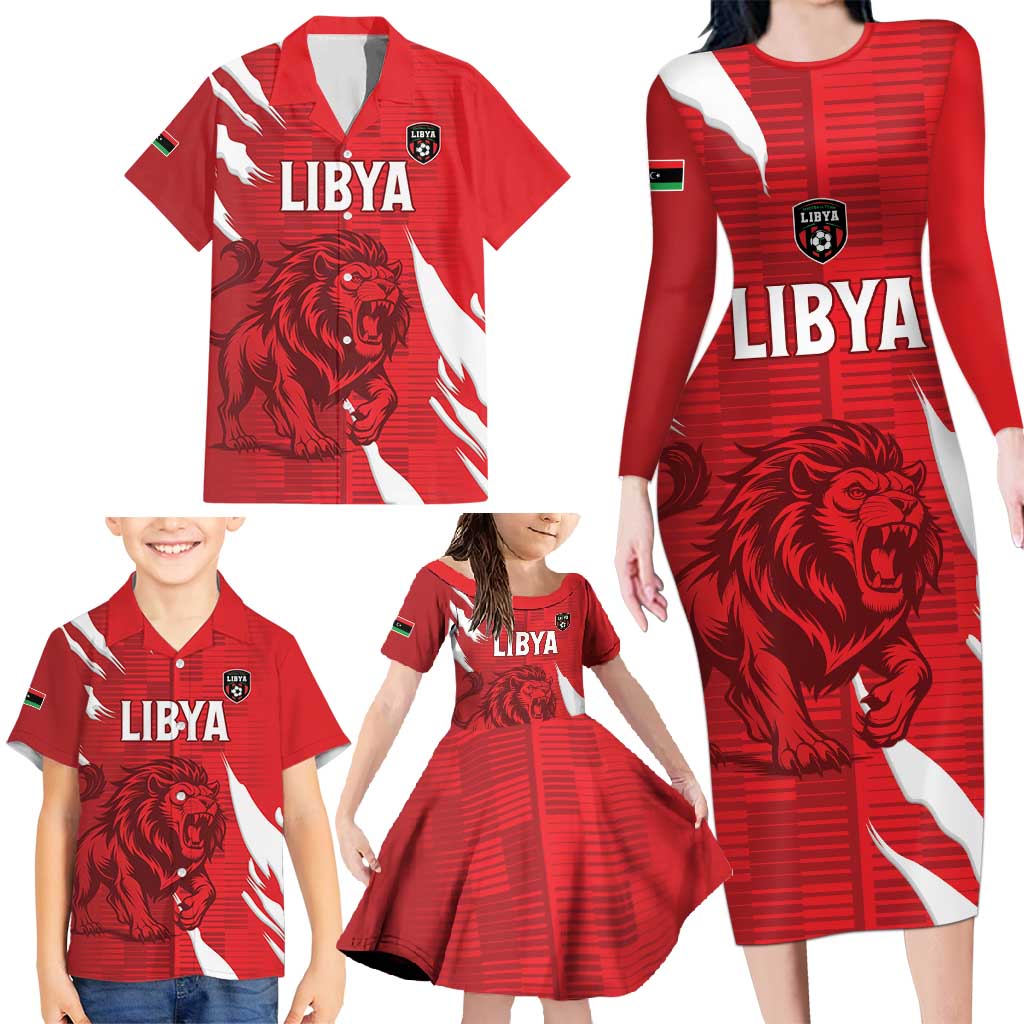 Custom Libya Football Family Matching Long Sleeve Bodycon Dress and Hawaiian Shirt Forza Libya