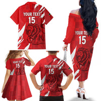 Custom Libya Football Family Matching Off The Shoulder Long Sleeve Dress and Hawaiian Shirt Forza Libya