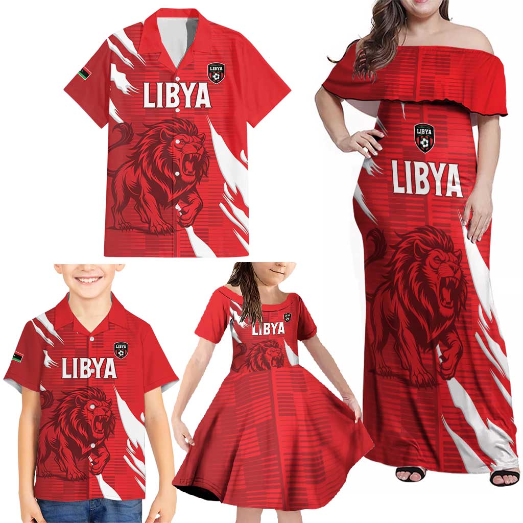Custom Libya Football Family Matching Off Shoulder Maxi Dress and Hawaiian Shirt Forza Libya