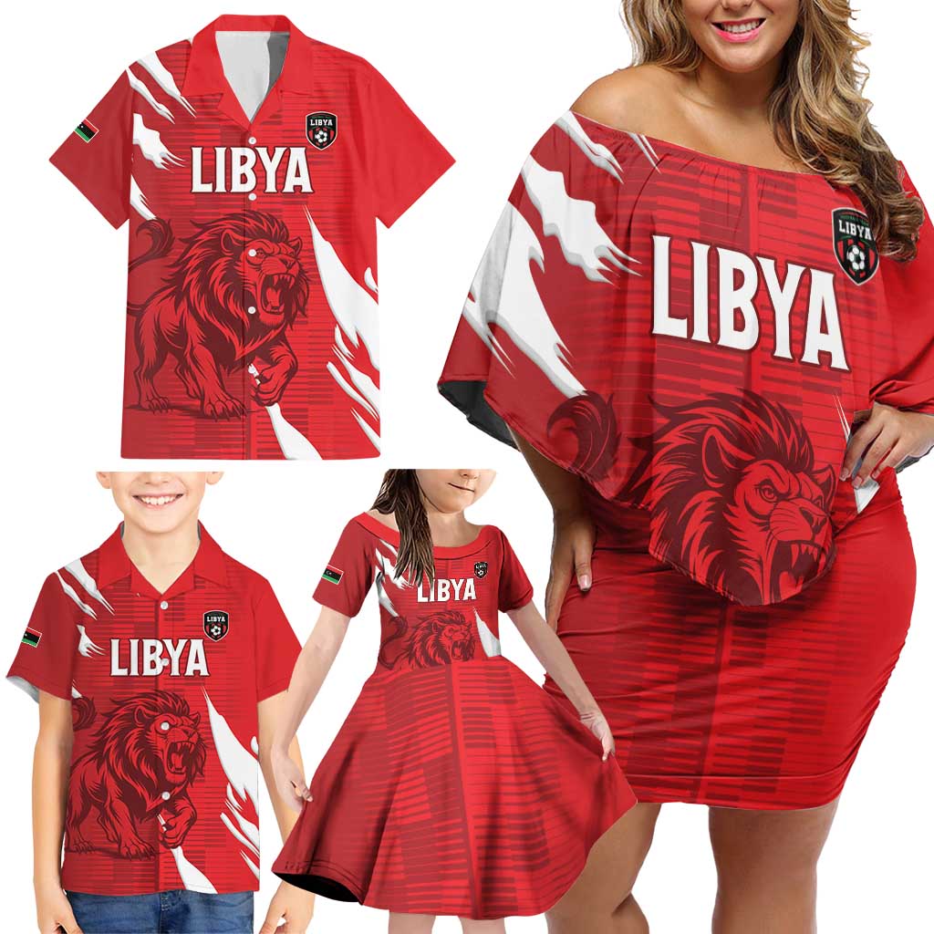 Custom Libya Football Family Matching Off Shoulder Short Dress and Hawaiian Shirt Forza Libya