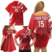 Custom Libya Football Family Matching Off Shoulder Short Dress and Hawaiian Shirt Forza Libya