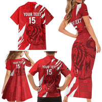 Custom Libya Football Family Matching Short Sleeve Bodycon Dress and Hawaiian Shirt Forza Libya