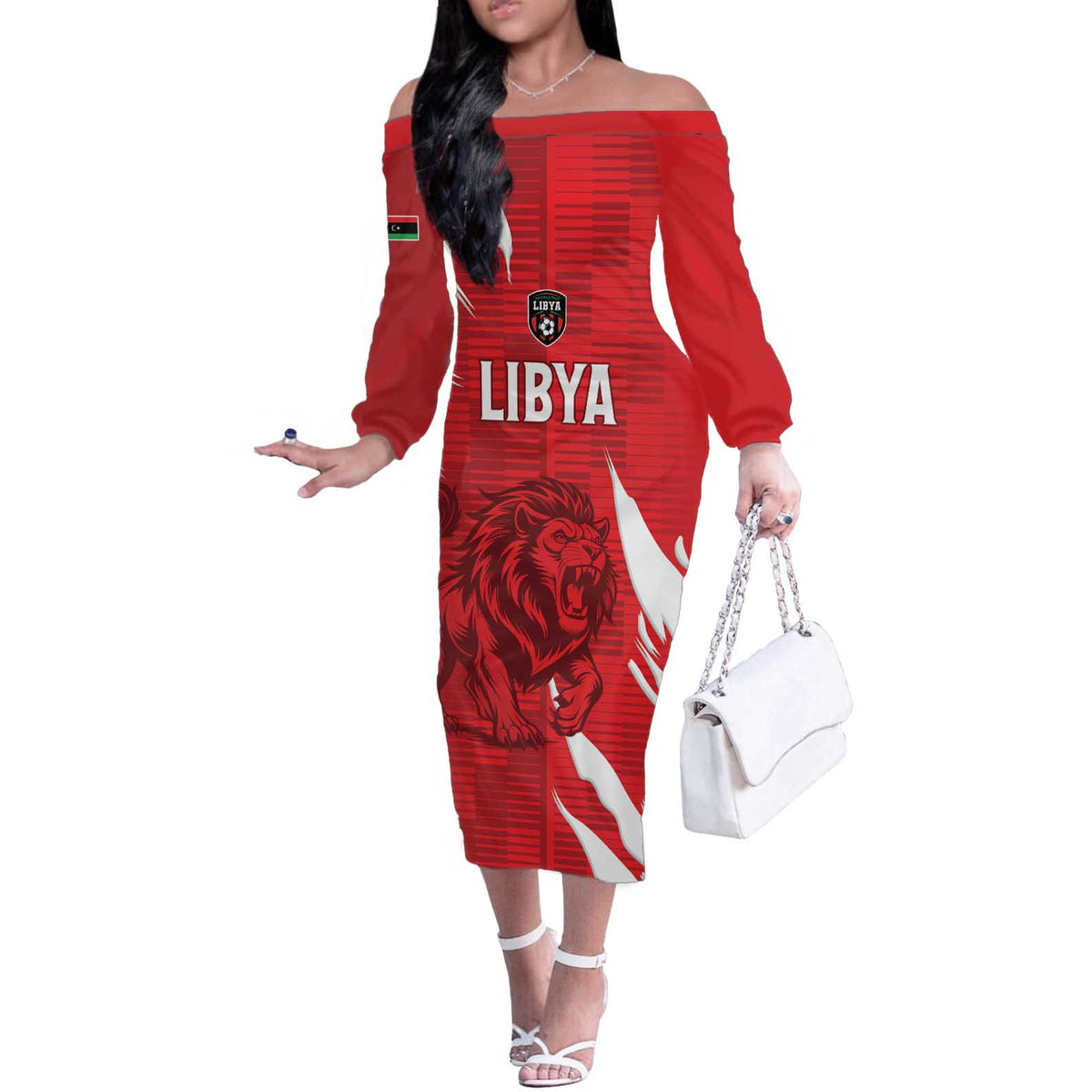 Custom Libya Football Off The Shoulder Long Sleeve Dress Forza Libya