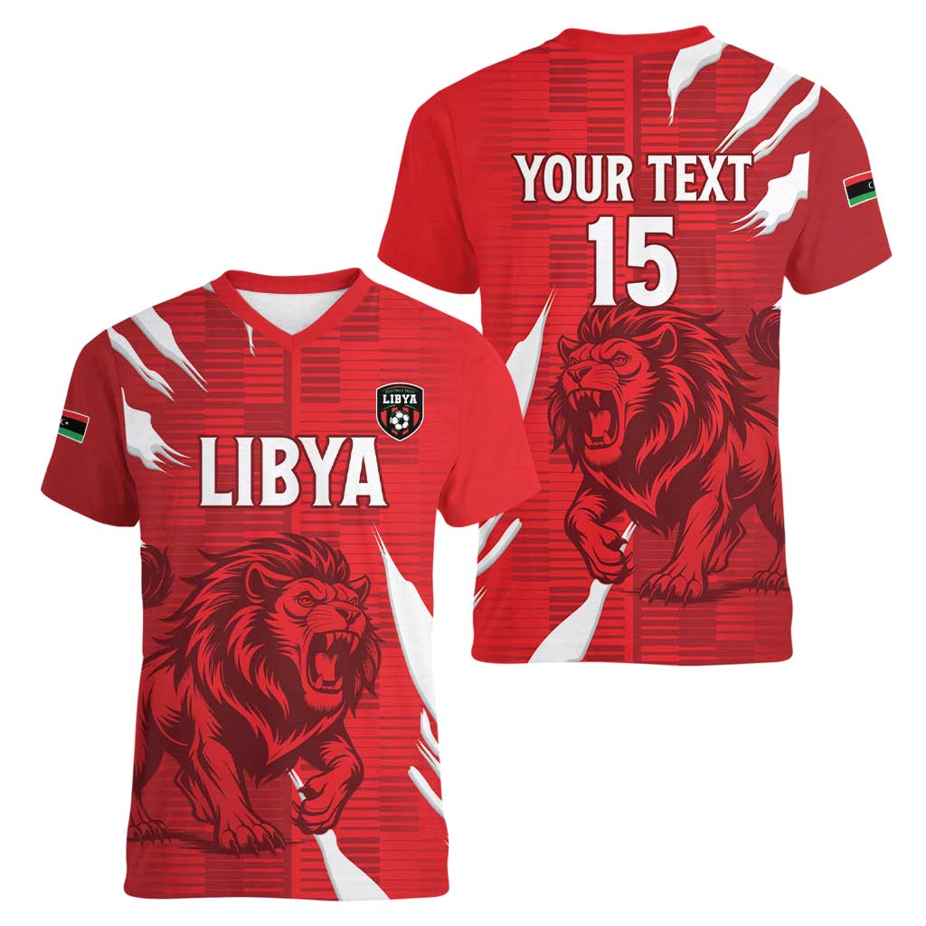 Custom Libya Football Women V-Neck T-Shirt Forza Libya