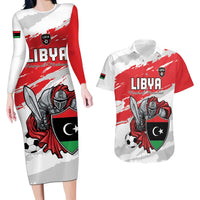 Custom Libya Football Couples Matching Long Sleeve Bodycon Dress and Hawaiian Shirt Yalla Fursan Al-Mutawasit