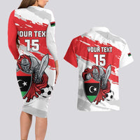 Custom Libya Football Couples Matching Long Sleeve Bodycon Dress and Hawaiian Shirt Yalla Fursan Al-Mutawasit