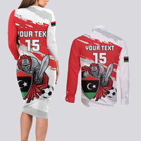 Custom Libya Football Couples Matching Long Sleeve Bodycon Dress and Long Sleeve Button Shirt Yalla Fursan Al-Mutawasit