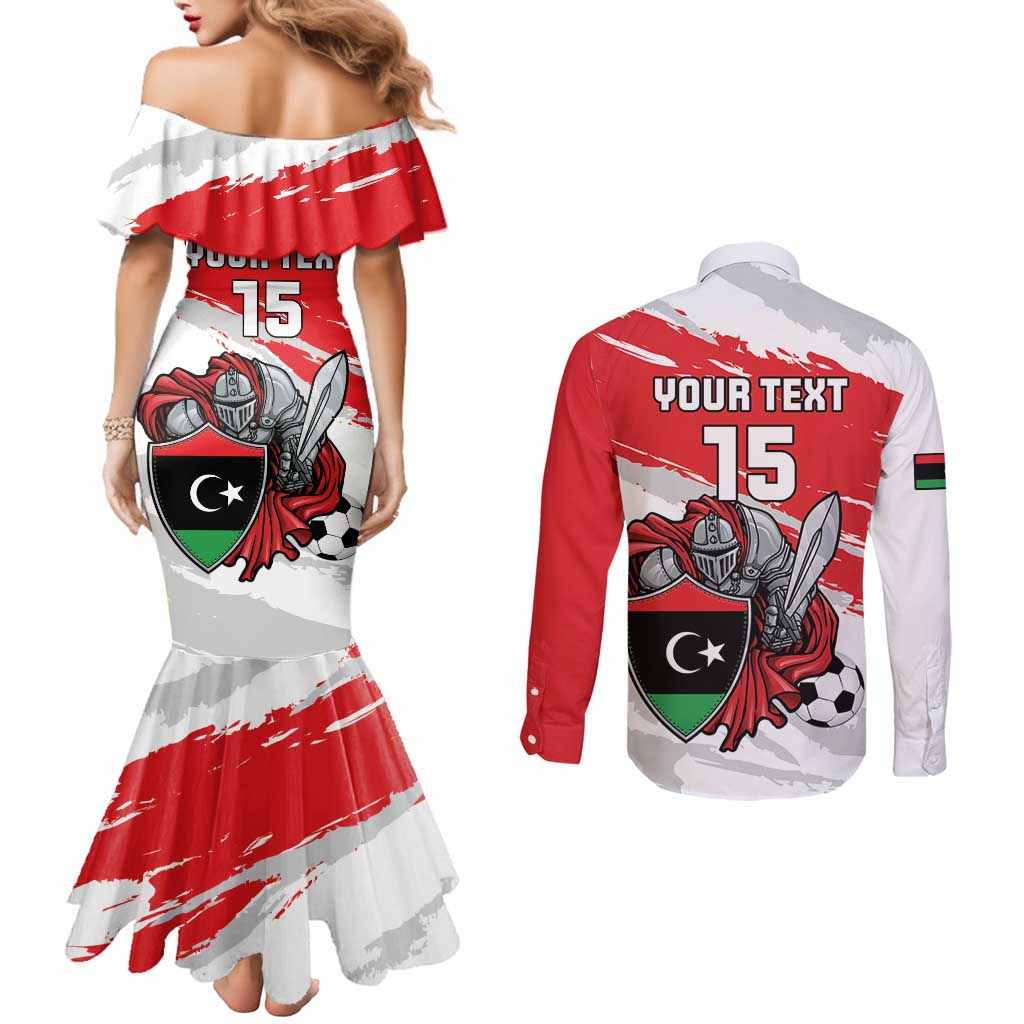 Custom Libya Football Couples Matching Mermaid Dress and Long Sleeve Button Shirt Yalla Fursan Al-Mutawasit