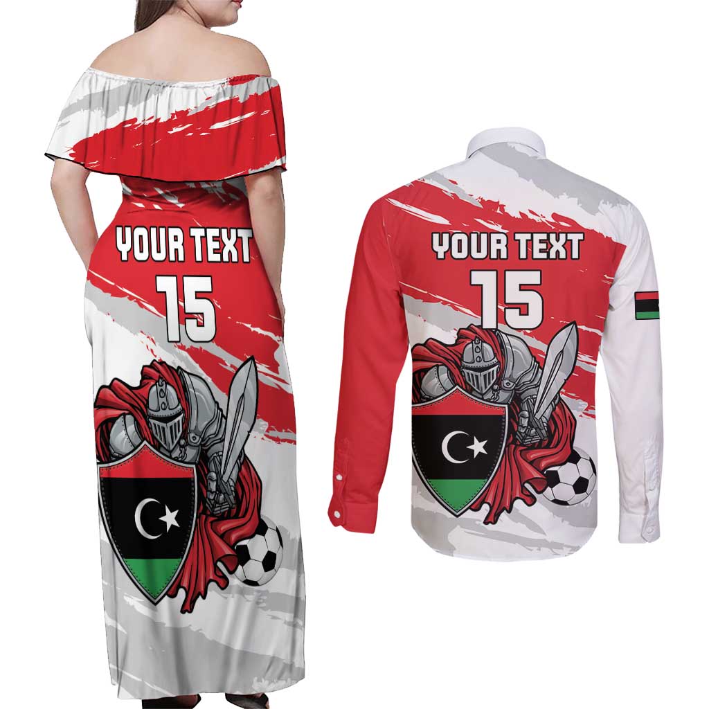 Custom Libya Football Couples Matching Off Shoulder Maxi Dress and Long Sleeve Button Shirt Yalla Fursan Al-Mutawasit
