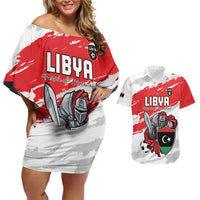 Custom Libya Football Couples Matching Off Shoulder Short Dress and Hawaiian Shirt Yalla Fursan Al-Mutawasit