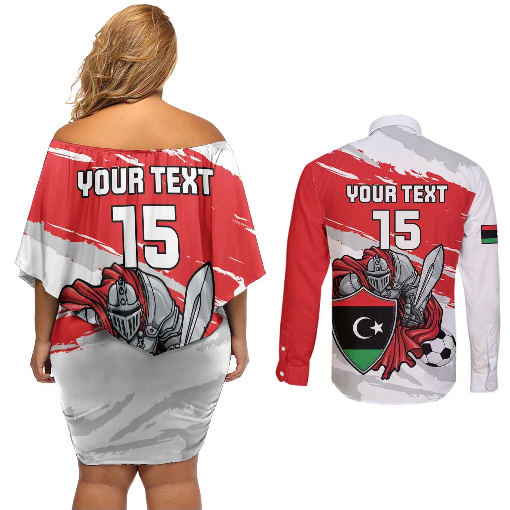 Custom Libya Football Couples Matching Off Shoulder Short Dress and Long Sleeve Button Shirt Yalla Fursan Al-Mutawasit