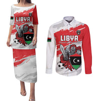 Custom Libya Football Couples Matching Puletasi and Long Sleeve Button Shirt Yalla Fursan Al-Mutawasit
