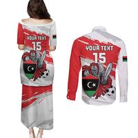 Custom Libya Football Couples Matching Puletasi and Long Sleeve Button Shirt Yalla Fursan Al-Mutawasit