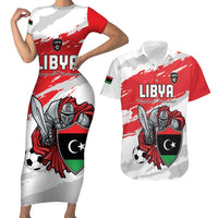 Custom Libya Football Couples Matching Short Sleeve Bodycon Dress and Hawaiian Shirt Yalla Fursan Al-Mutawasit