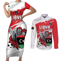 Custom Libya Football Couples Matching Short Sleeve Bodycon Dress and Long Sleeve Button Shirt Yalla Fursan Al-Mutawasit