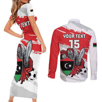 Custom Libya Football Couples Matching Short Sleeve Bodycon Dress and Long Sleeve Button Shirt Yalla Fursan Al-Mutawasit