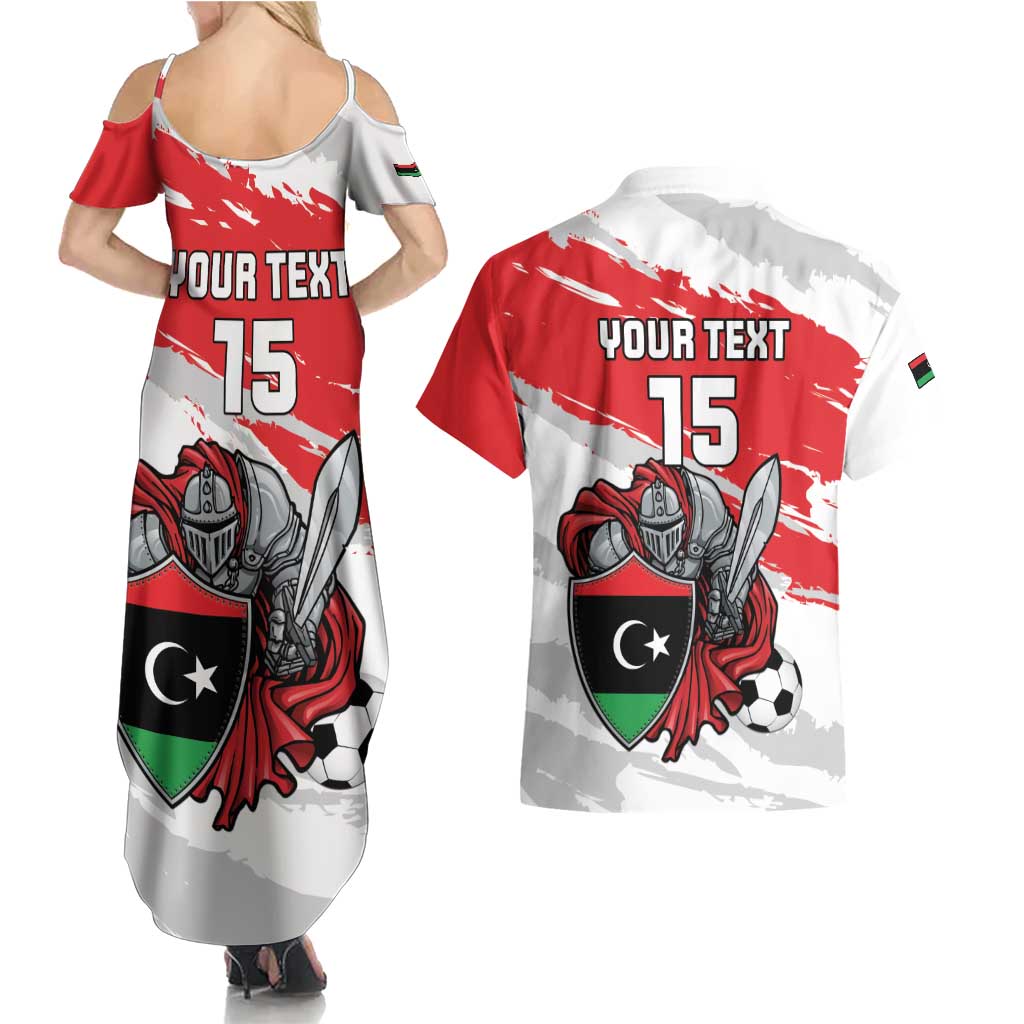 Custom Libya Football Couples Matching Summer Maxi Dress and Hawaiian Shirt Yalla Fursan Al-Mutawasit