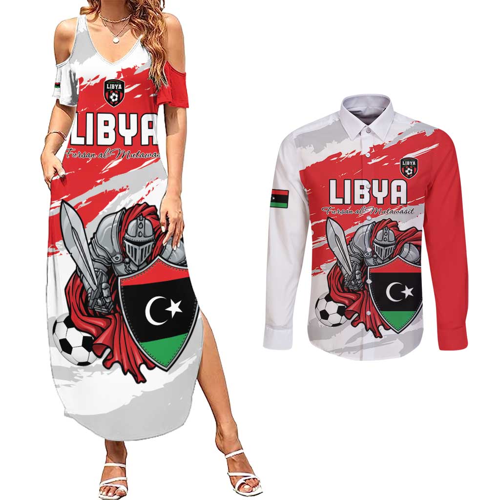 Custom Libya Football Couples Matching Summer Maxi Dress and Long Sleeve Button Shirt Yalla Fursan Al-Mutawasit
