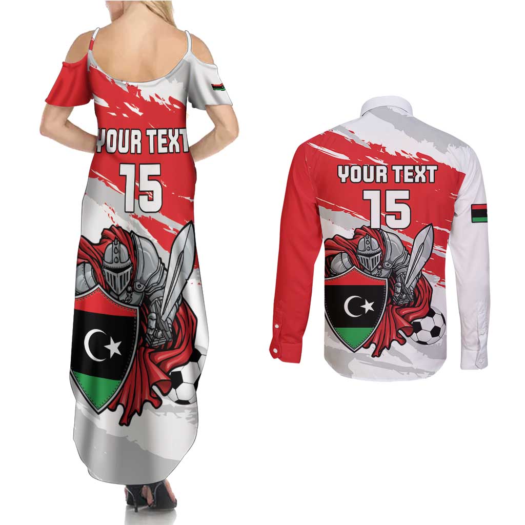 Custom Libya Football Couples Matching Summer Maxi Dress and Long Sleeve Button Shirt Yalla Fursan Al-Mutawasit