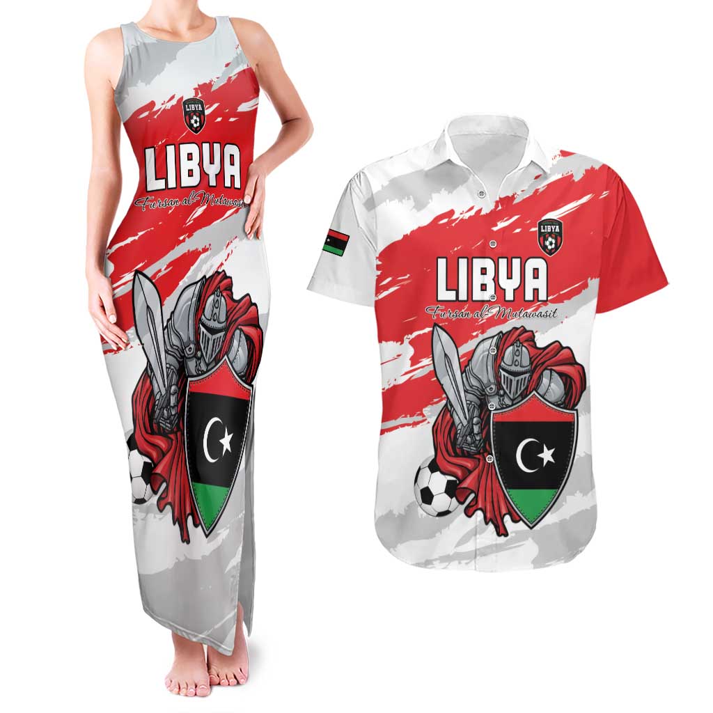 Custom Libya Football Couples Matching Tank Maxi Dress and Hawaiian Shirt Yalla Fursan Al-Mutawasit