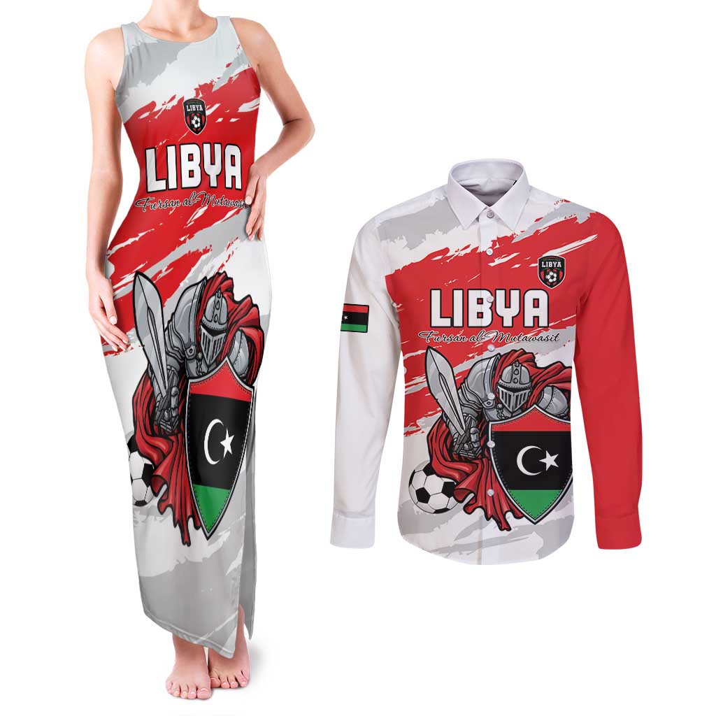 Custom Libya Football Couples Matching Tank Maxi Dress and Long Sleeve Button Shirt Yalla Fursan Al-Mutawasit