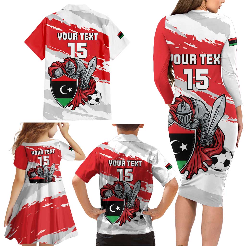 Custom Libya Football Family Matching Long Sleeve Bodycon Dress and Hawaiian Shirt Yalla Fursan Al-Mutawasit