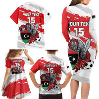 Custom Libya Football Family Matching Long Sleeve Bodycon Dress and Hawaiian Shirt Yalla Fursan Al-Mutawasit