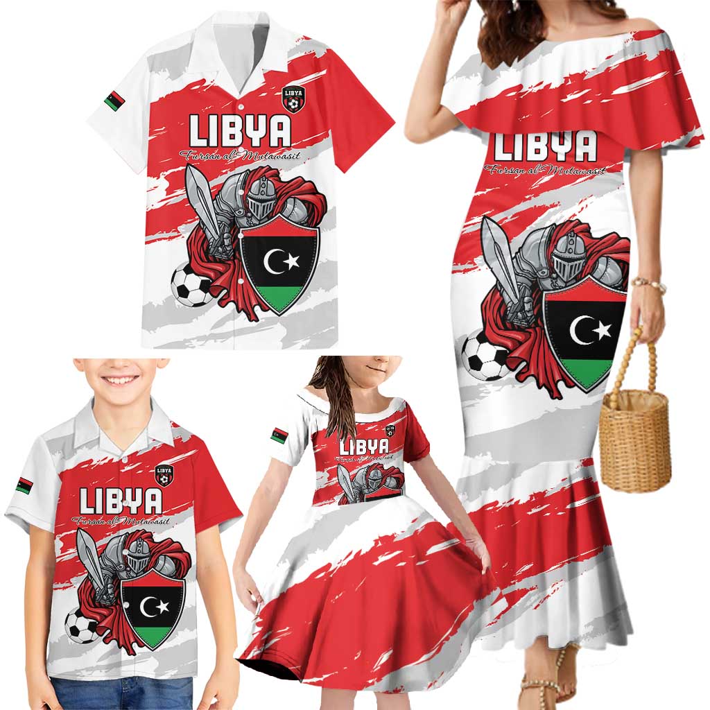 Custom Libya Football Family Matching Mermaid Dress and Hawaiian Shirt Yalla Fursan Al-Mutawasit